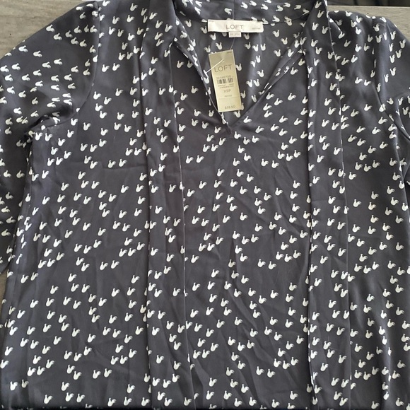 LOFT Gray Rooster Bow Tie Blouse - Picture 12 of 15